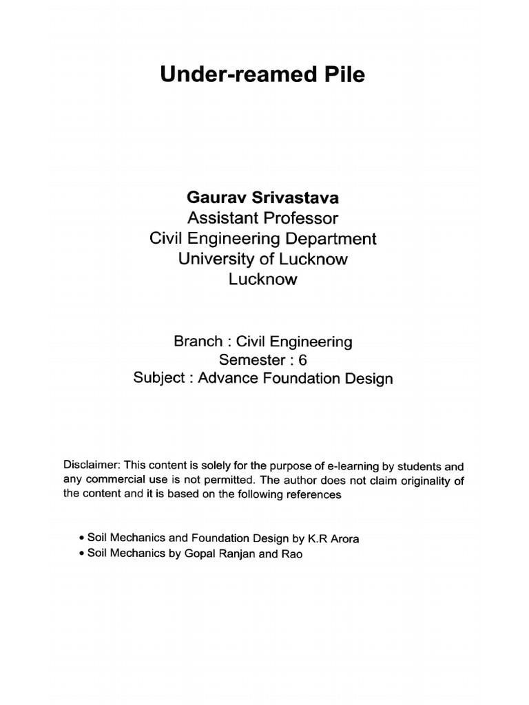 Under Reamed Piles Pdf