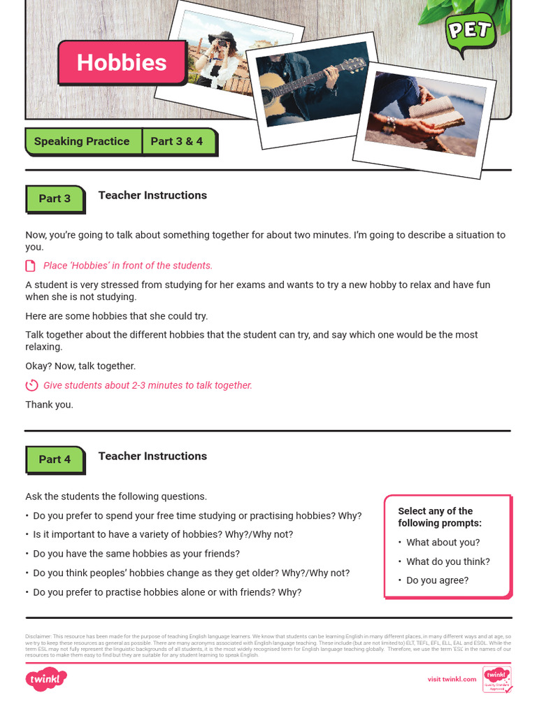 Hobbies Speaking Pdf