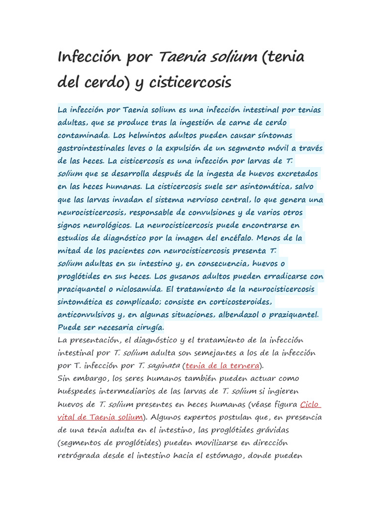 Infección Por Taenia Solium | PDF | Epidemiología | Medicina CLINICA