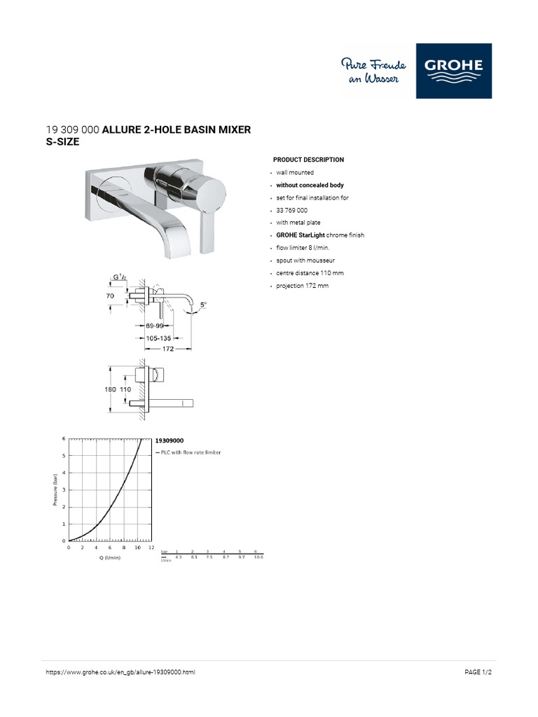 GROHE Specification Sheet 19309000 | PDF