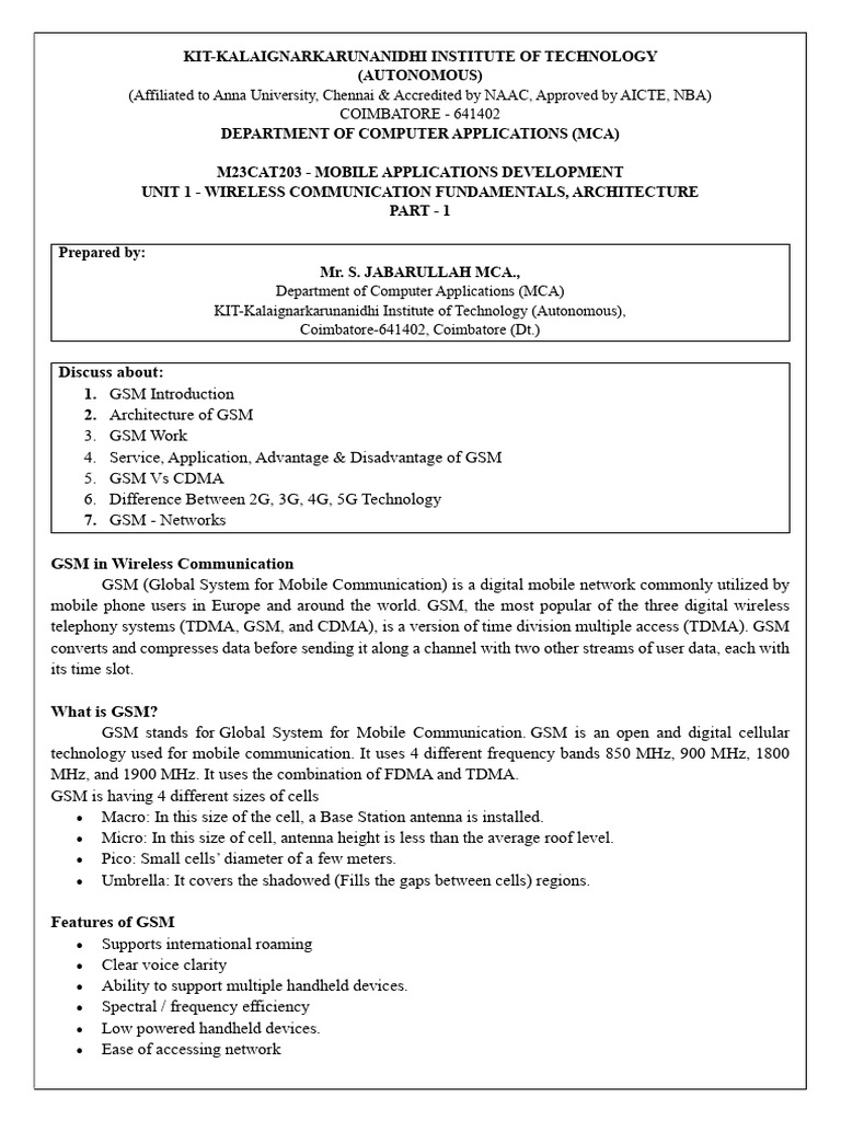 MAD Unit 1 - GSM | PDF