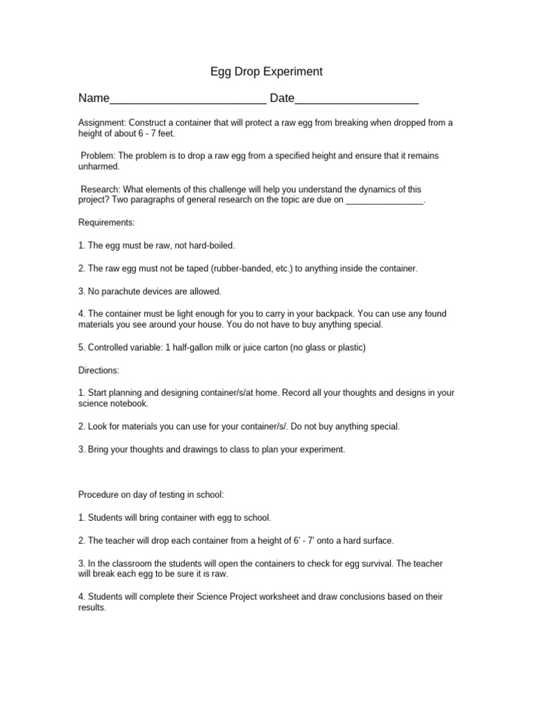 Egg drop experiment pdf