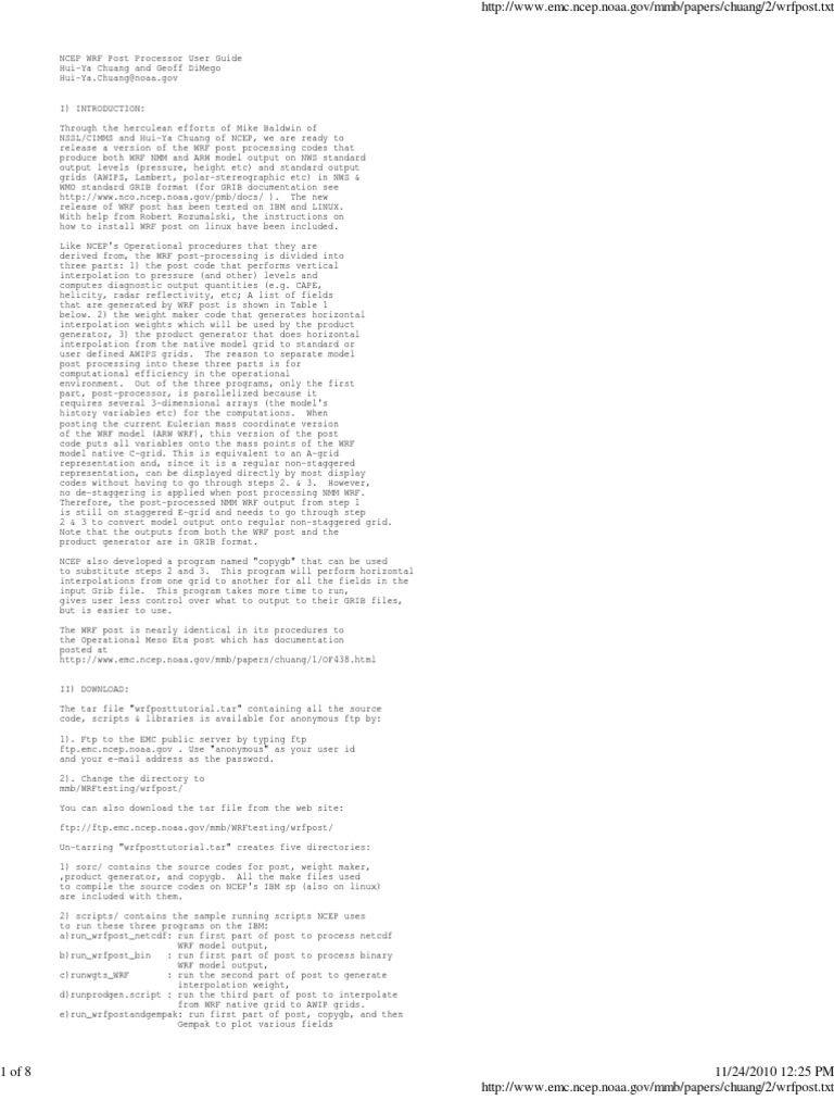 NCEP WRF Post Processor Guide | PDF | Snow | Precipitation