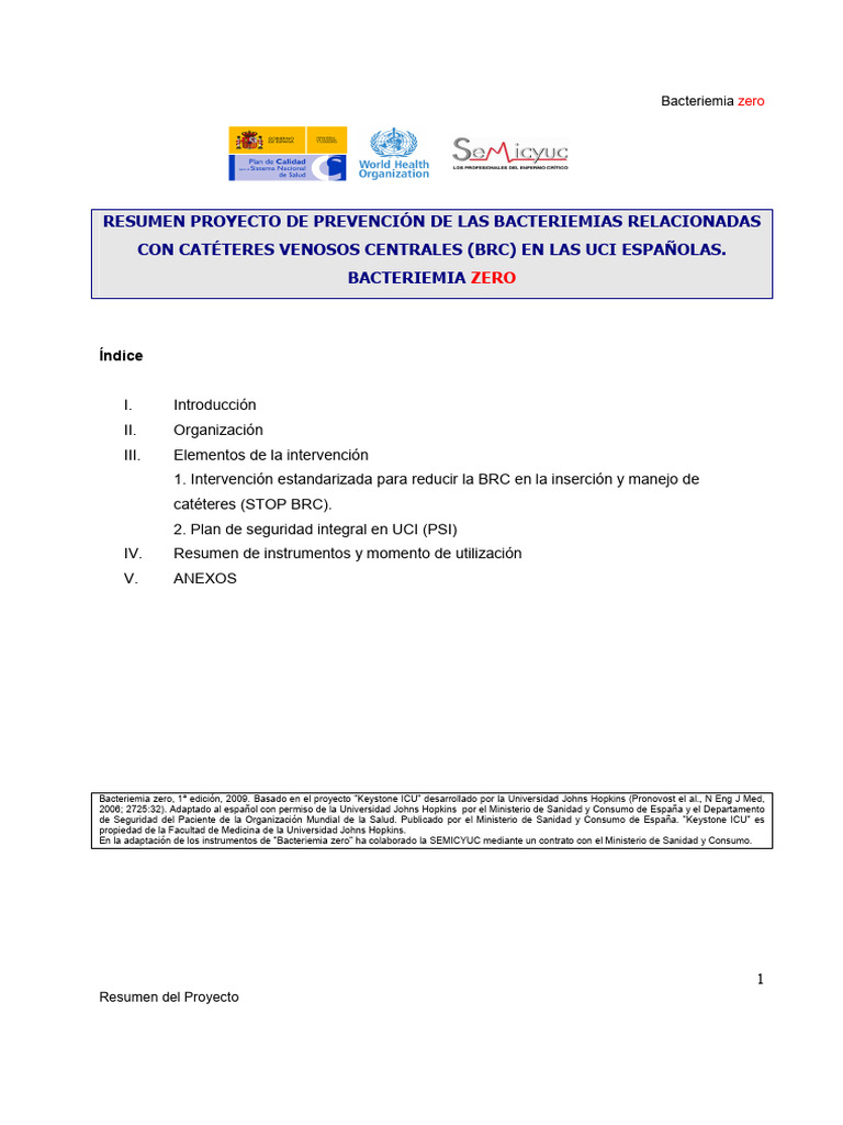 Resumen Del Proyecto Bacteriemia Zero Pdf