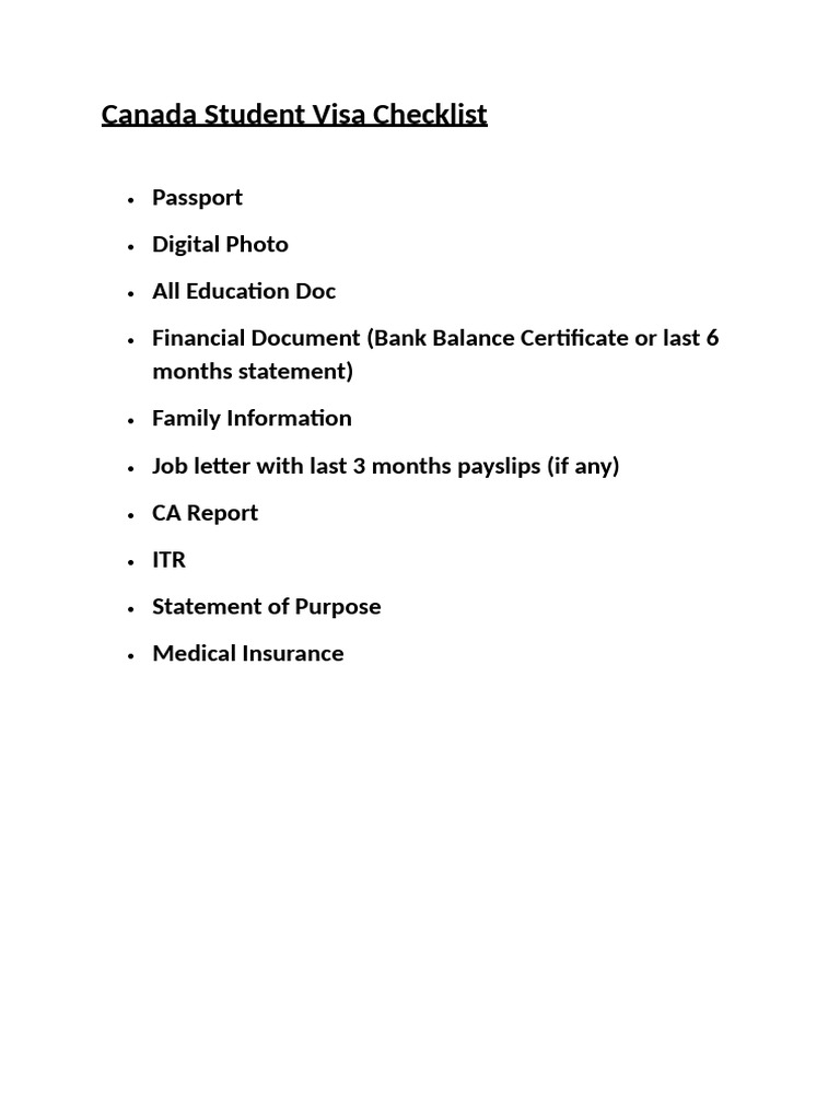 Canada Study Visa Checklist New | PDF