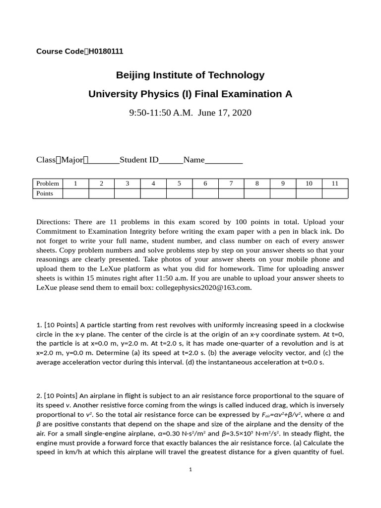 Final Exam Paper A (2020) | PDF | Angular Resolution | Science ...