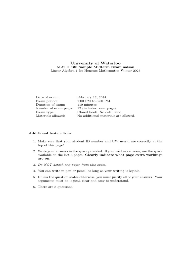 Sample Midterm For CS 136 | PDF