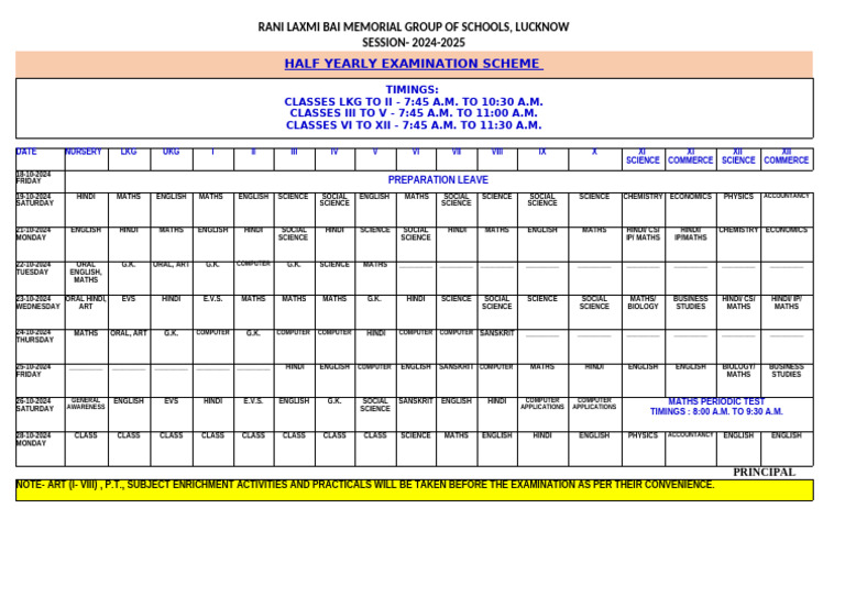 Half Yearly Exam LKG To Xii 2023-24 - Revised | PDF