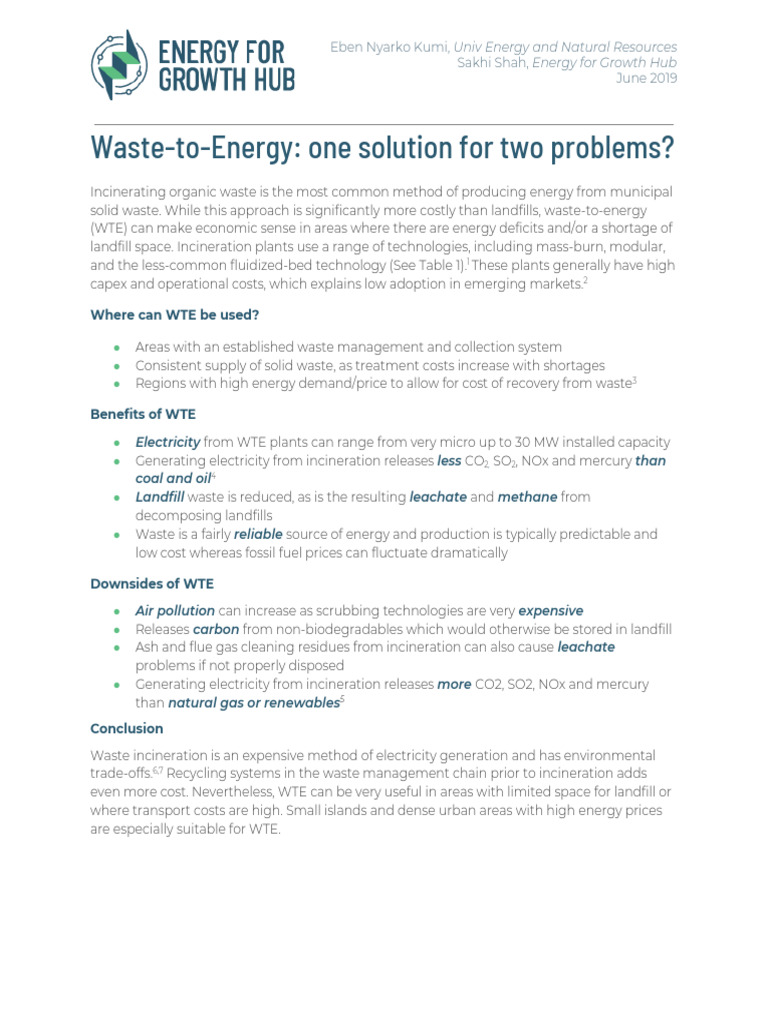 Waste To Energy - One Solution For Two Problems - 2 | PDF ...