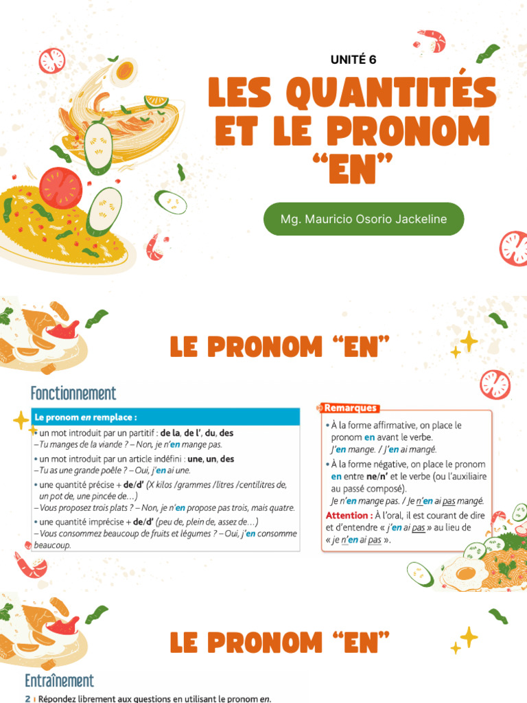 Les Quantités Et Le Pronom en | PDF