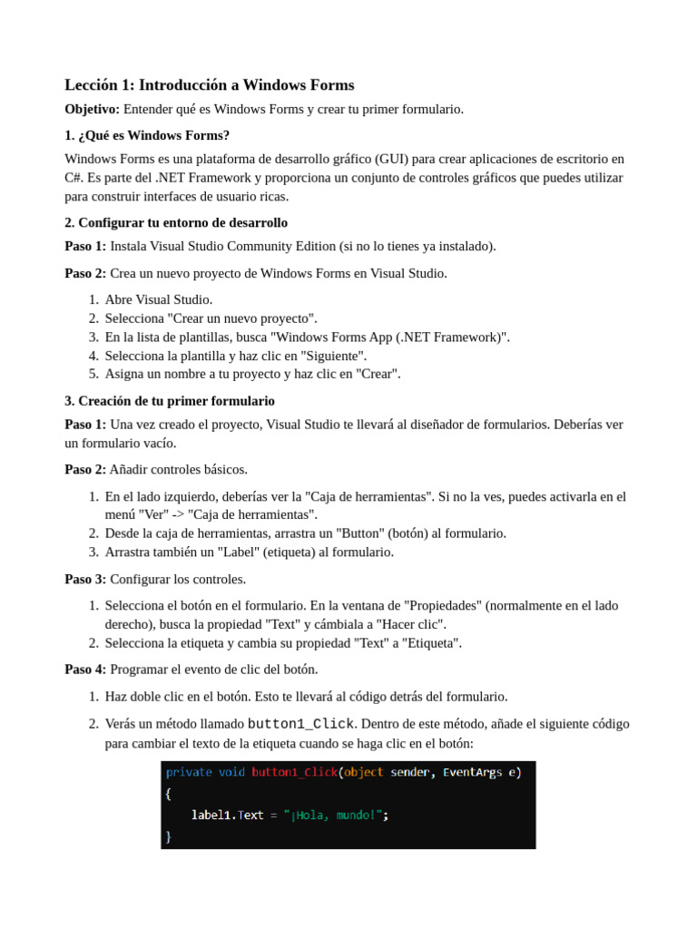 Lecciones de Windows Form C# | PDF