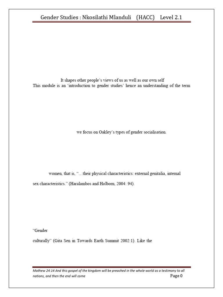 Introduction To Gender Studies Module Pdf