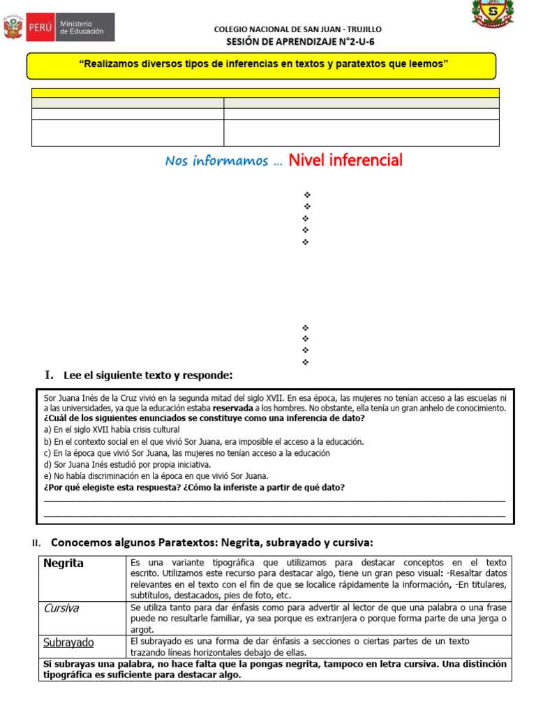Inferencias y Paratextos en Aprendizaje | PDF | Razonamiento deductivo ...