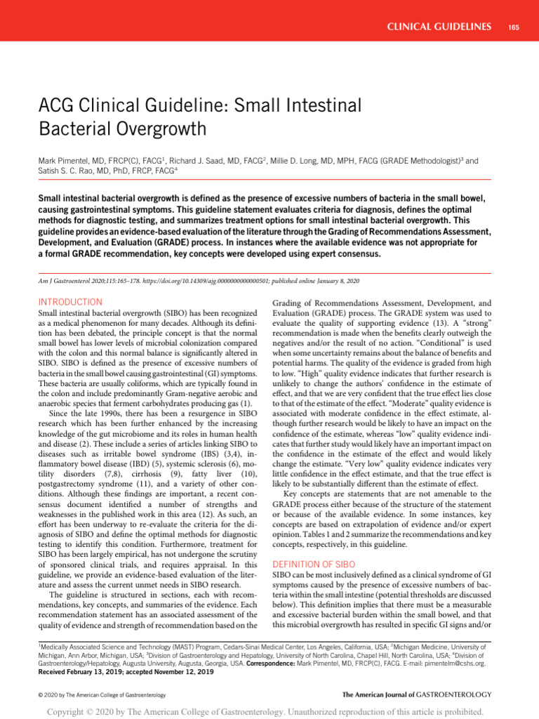 2020 - ACG - Small Intestinal Bacterial Overgrowth | PDF