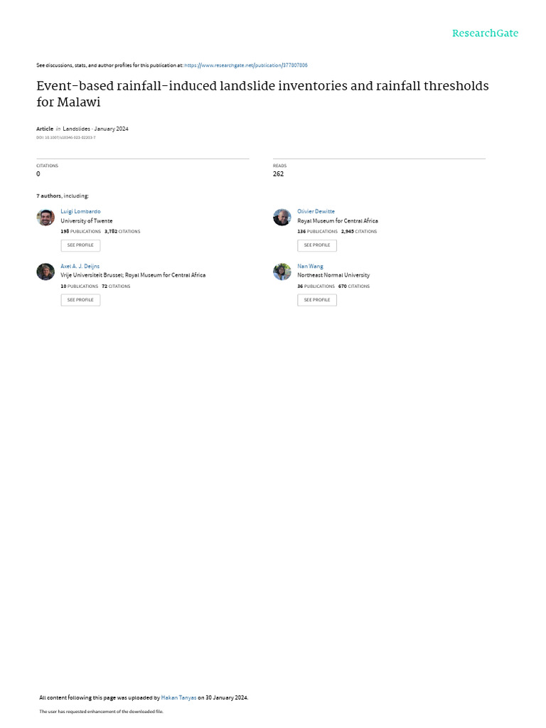 Event‑Based Rainfall‑Induced Landslide Inventories and Rainfall