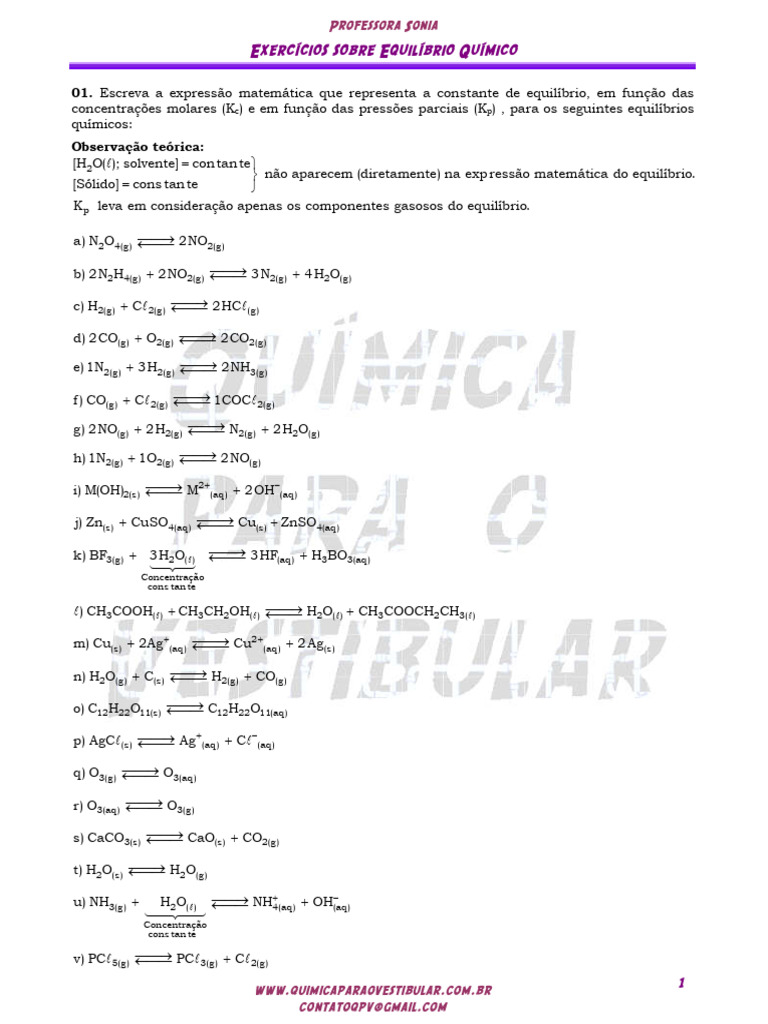EQUILIBIO - QUIMICO-exercicios Resolvidos | PDF