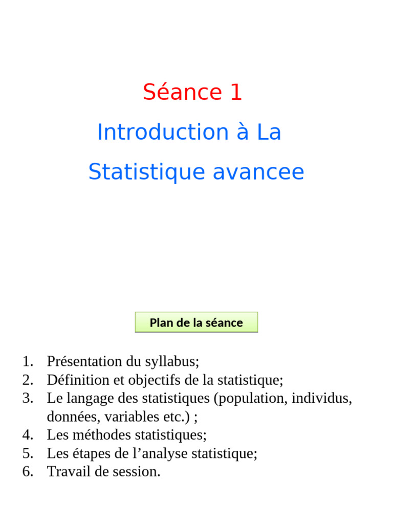 Séance 1 Statistique Avancée 2024 M. HOUSSAS | PDF