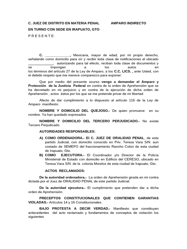 Amparo contra Orden de Aprehensión en Irapuato | PDF | Gobierno | Justicia