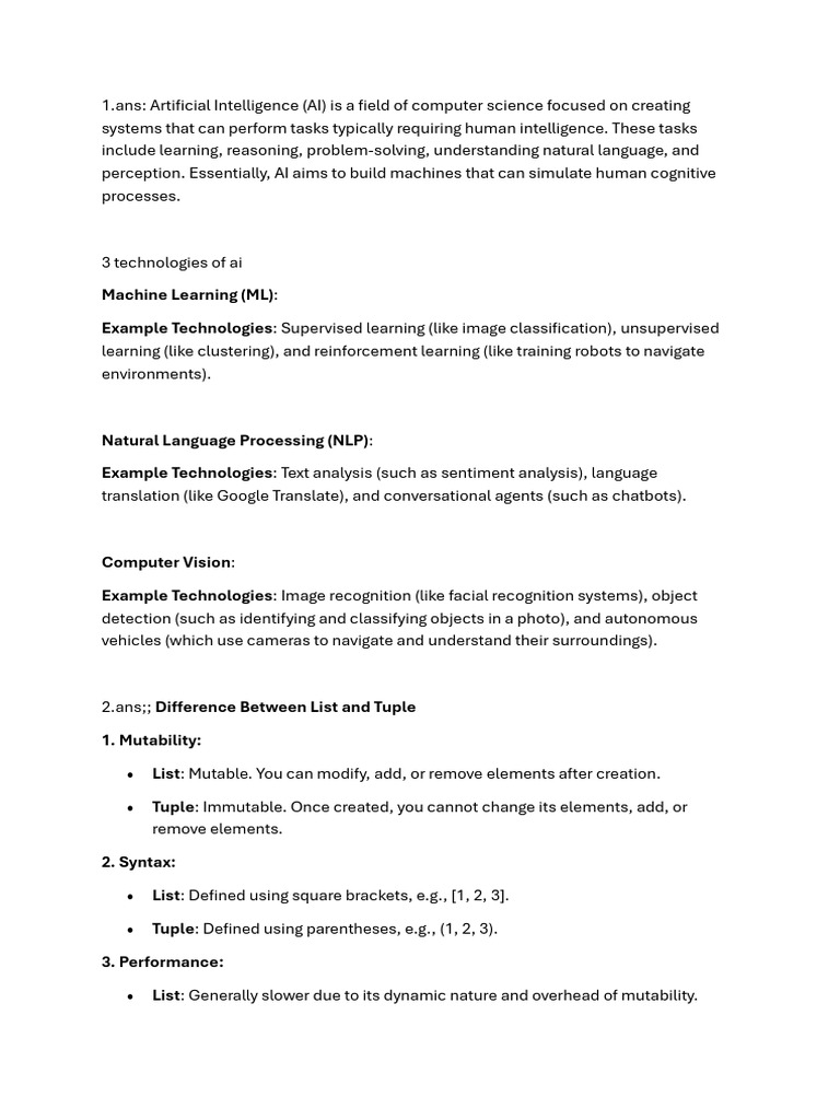 Machine Learning (ML) Example Technologies | PDF | Algorithms ...