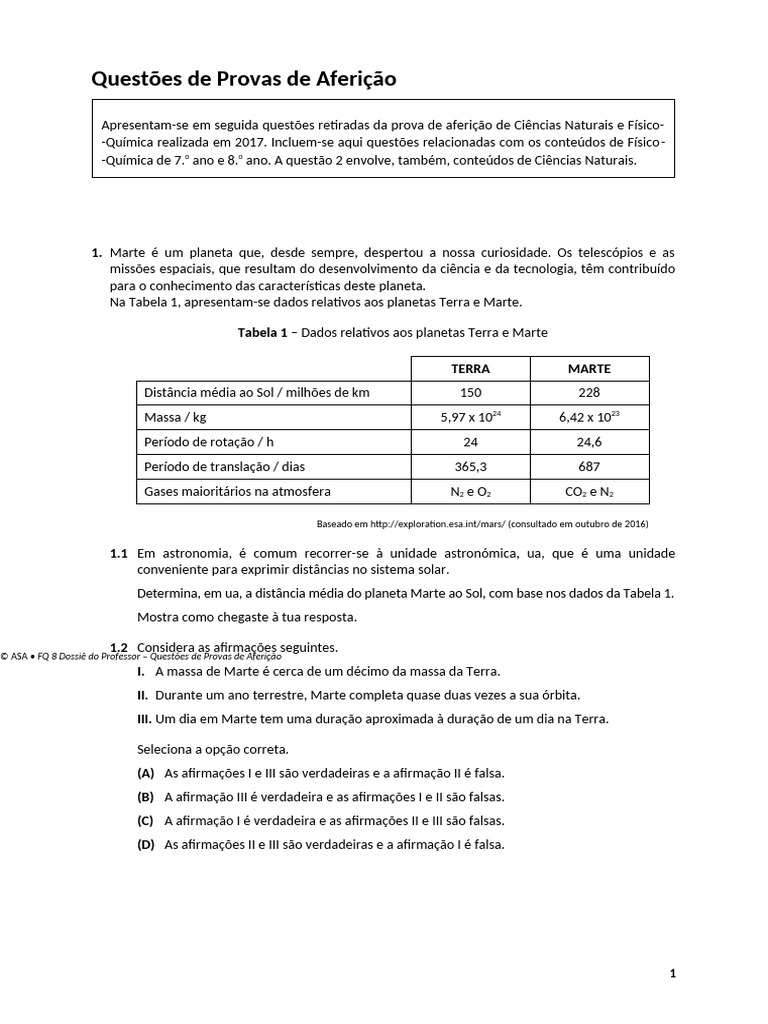 Questões de Provas de Aferição | PDF