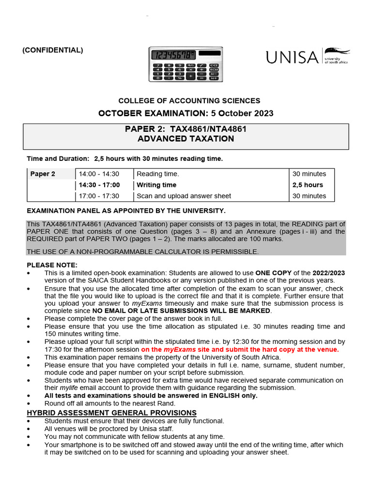 Tax4861 paper 2 reading and required october 2023 pdf