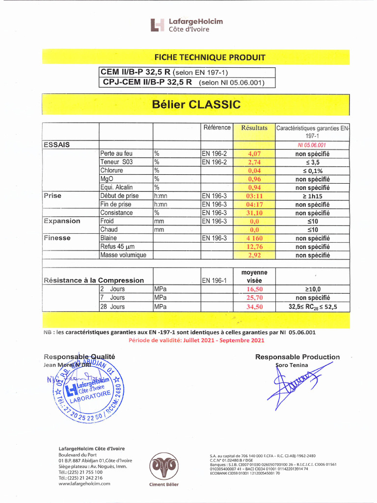 FICHE CPJ 32.5 | PDF