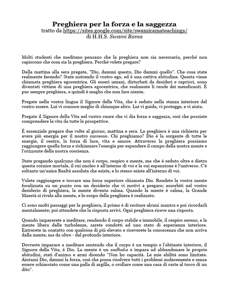 Preghiera Per La Forza e La Saggezza Di Swami Rama | PDF