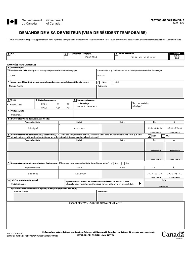 Demande de Visa Canada | PDF