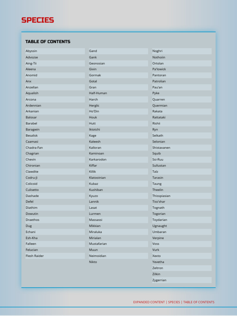 SW5e - Extented Species | PDF