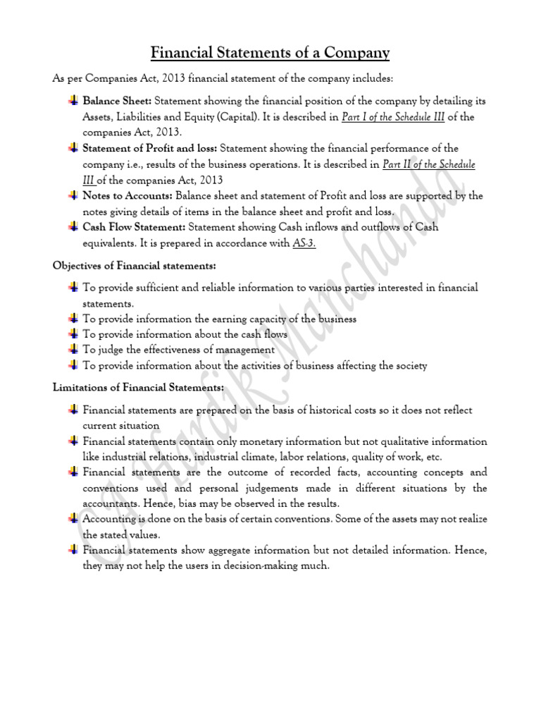 Financial Statements of A Company - Notes | PDF