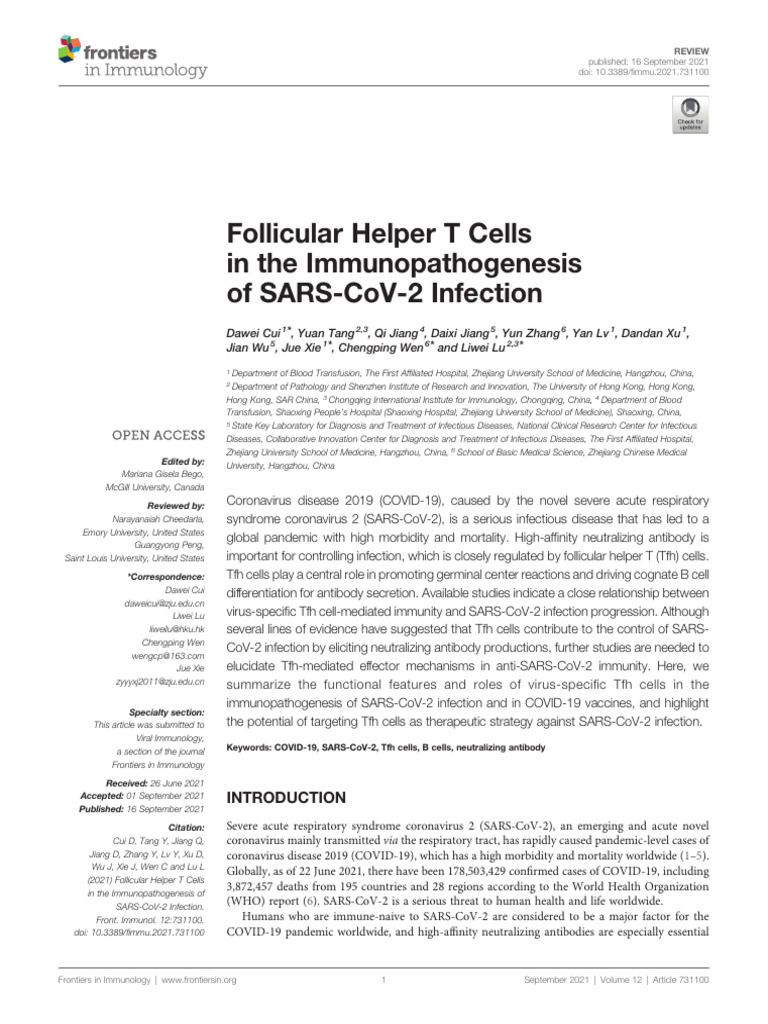 Follicular Helper T Cells in The Immunopathogenesis of SARS-CoV-2 ...