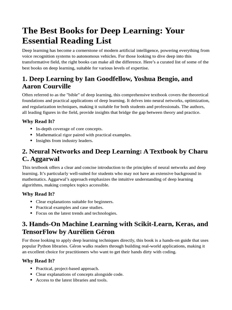 The Best Books For Deep Learning: Your Essential Reading List | PDF