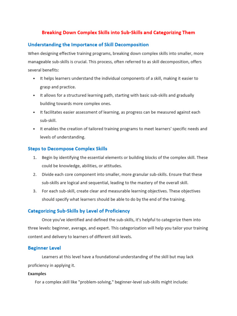Breaking Down Complex Skills into Sub-Skills | PDF