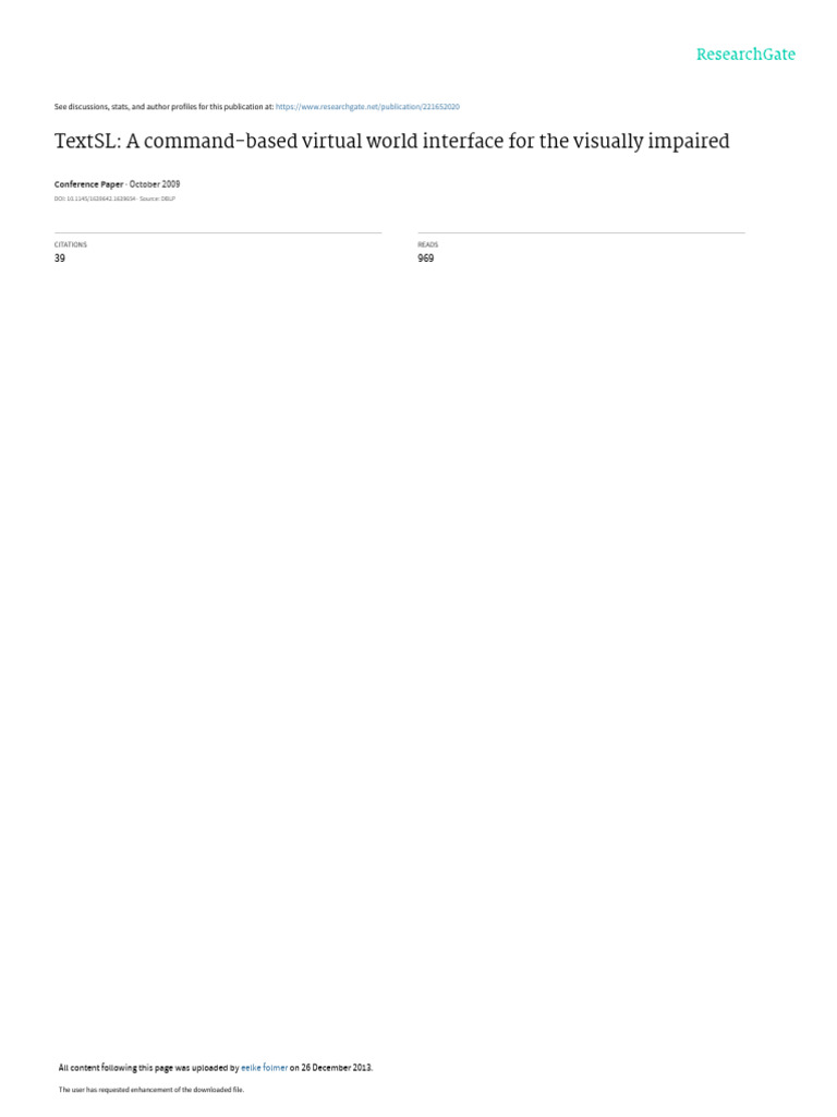 TextSL A Command-Based Virtual World Interface For | PDF
