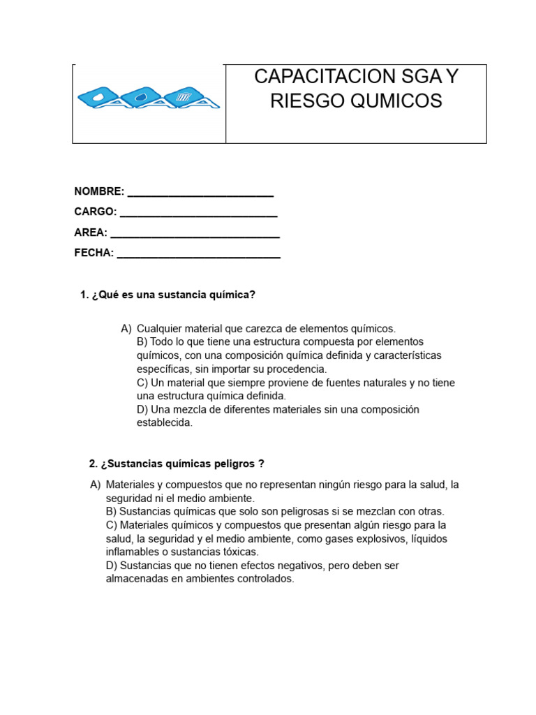 Evaluacion de Capacitacion Sga y Riesgo Qumicos | PDF | Tecnología