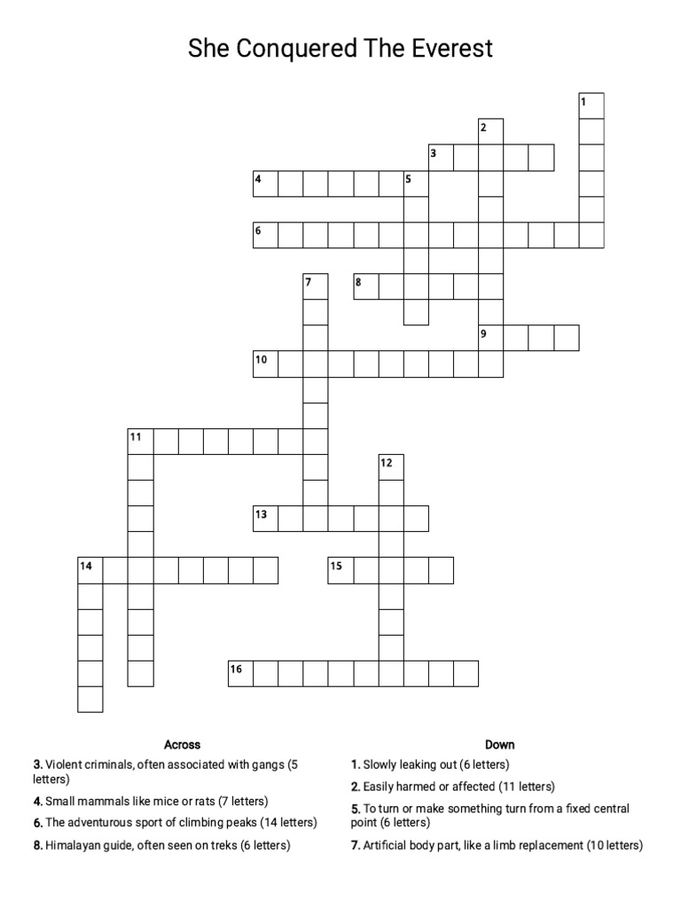 Everest Climbing Crossword Puzzle PDF