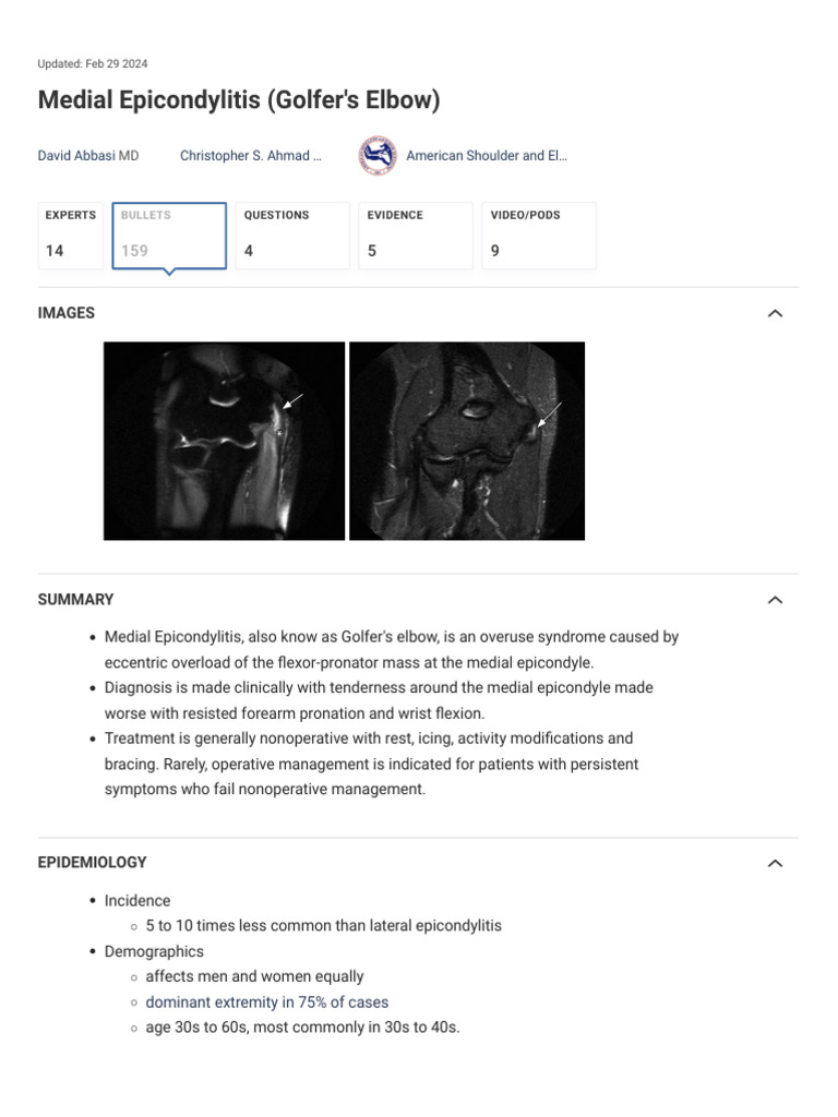 Medial Epicondylitis (Golfer's Elbow) - Shoulder & Elbow - Orthobullets ...
