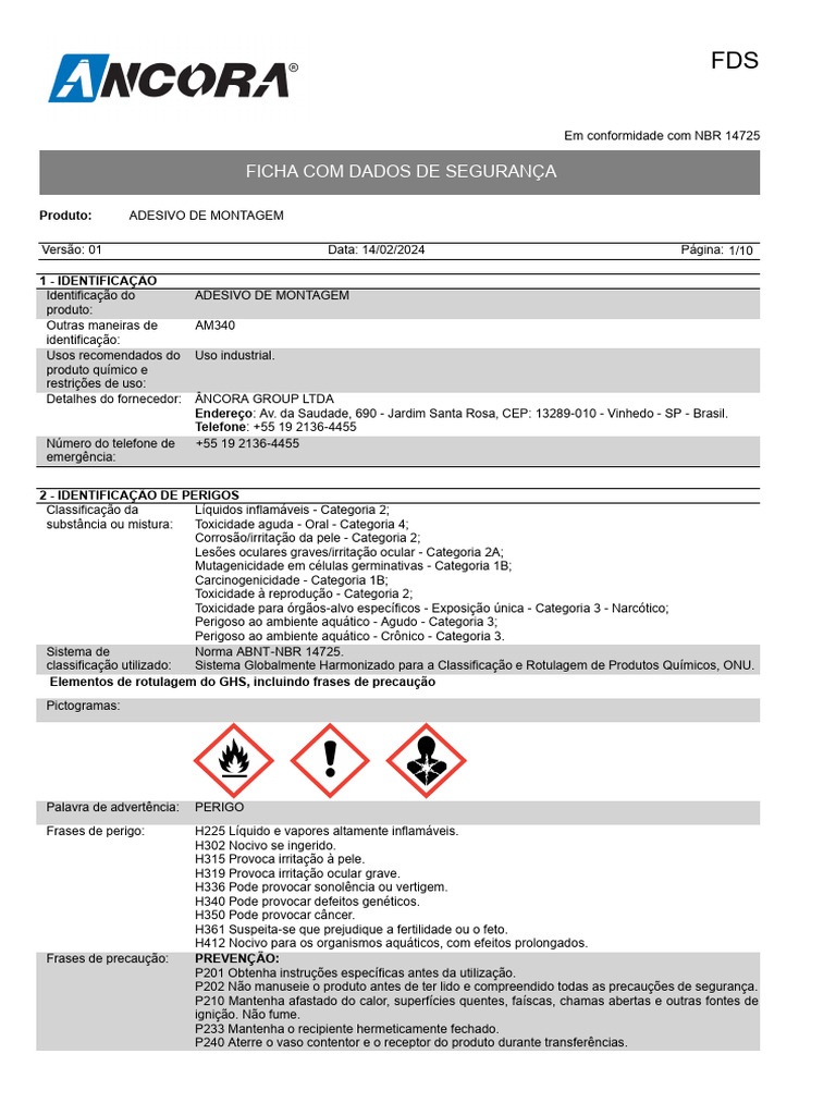 FDS NBR 14725 PT - Am340 - Adesivo de Montagem - V01 - 20240214153207 | PDF