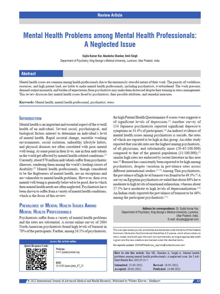Mental Health Problems Among Mental Health.3 | PDF