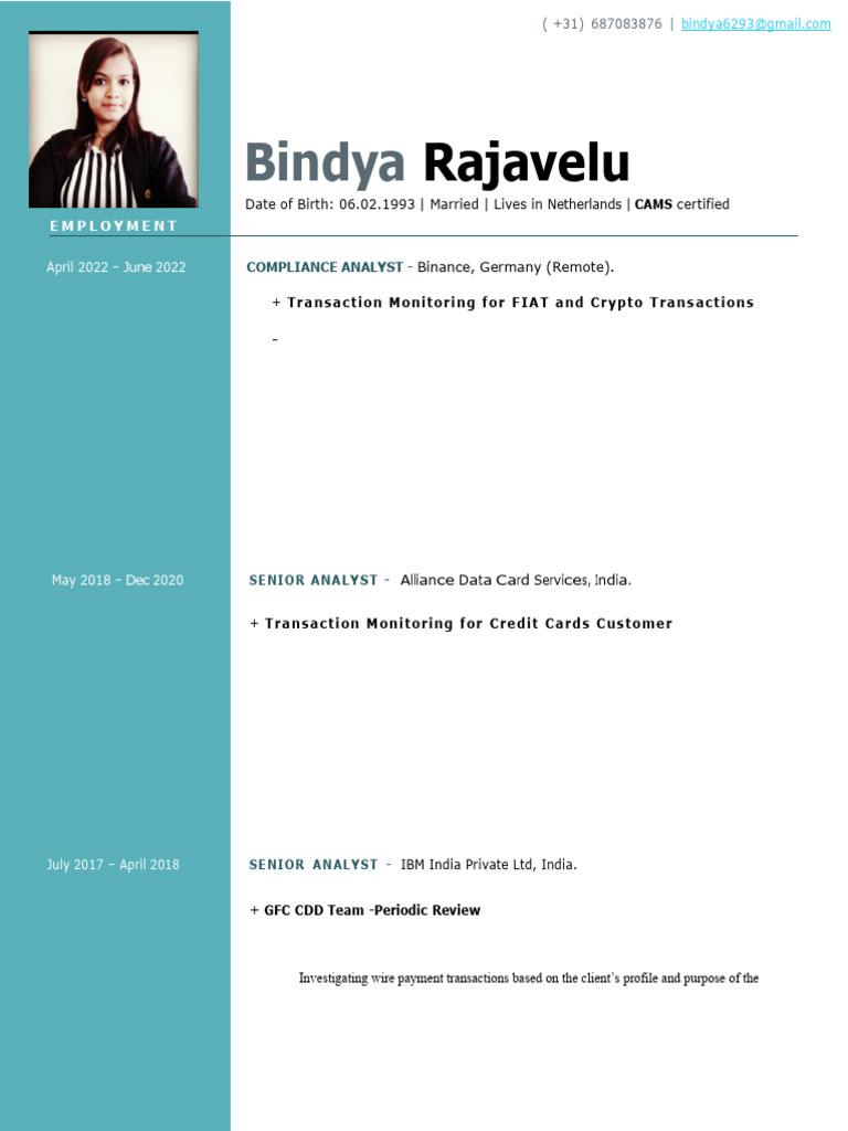 Bindya KYC & AML Resume - 2 | PDF