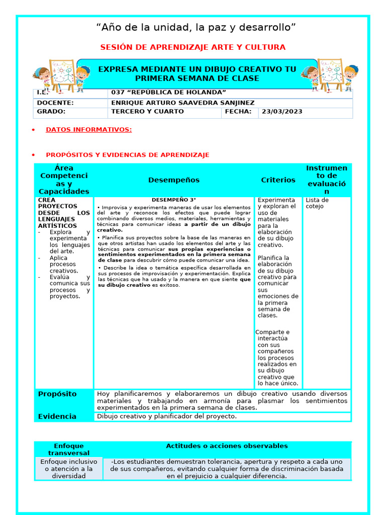 Sesion de Arte y Cultura | PDF | Dibujo | Aprendizaje