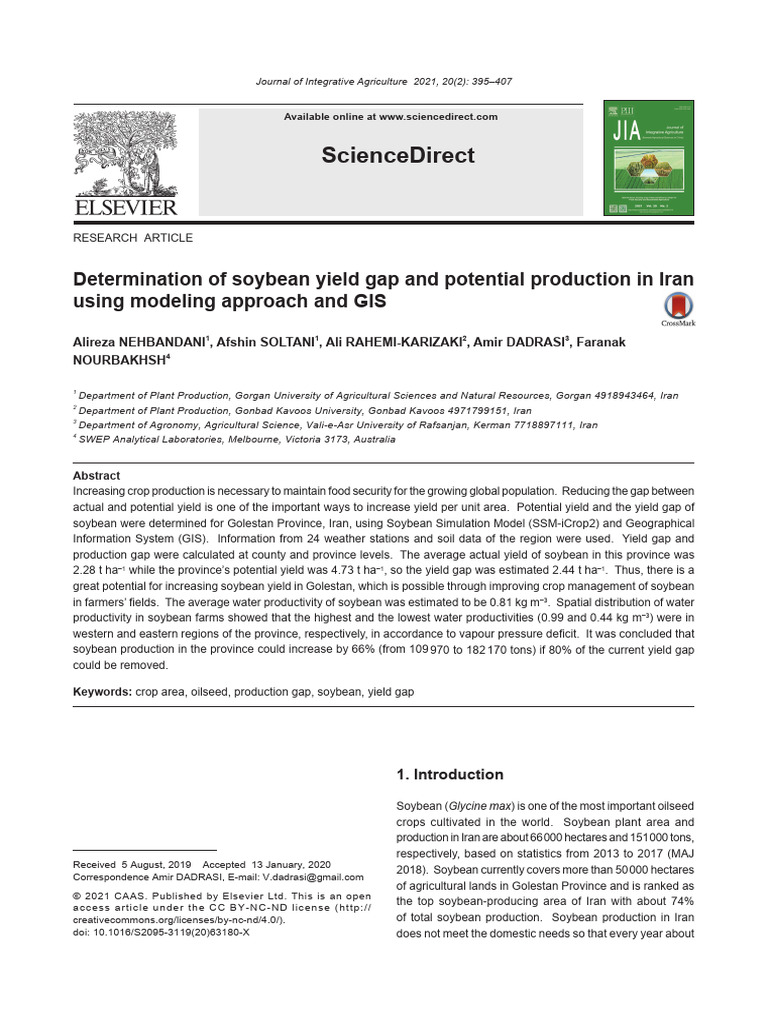 Determination of soybean yield gap and potential production in iran
