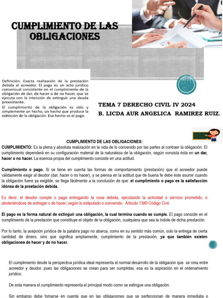Tema 7 Derecho Civil Iv Cumplimiento de Las Obligaciones DC 2024. B | PDF