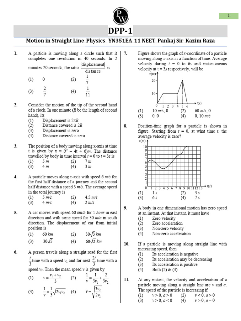 MCQs on Motion in Straight Line | PDF | Acceleration | Speed