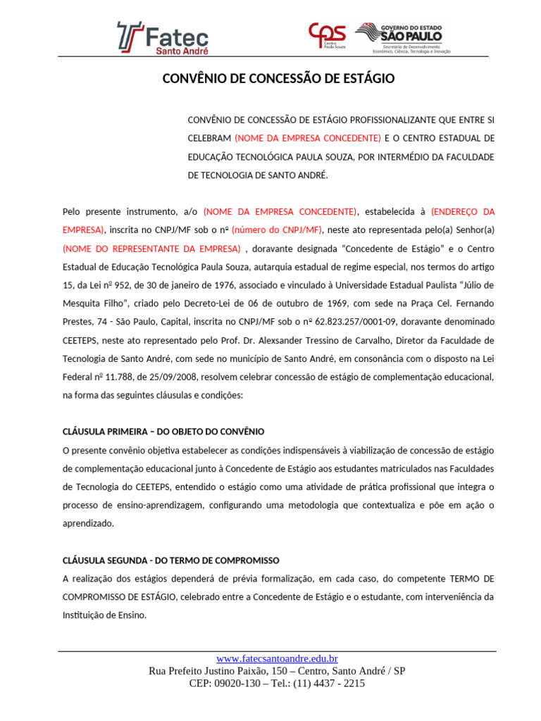 01 - Convênio de Concessão de Estágio | PDF