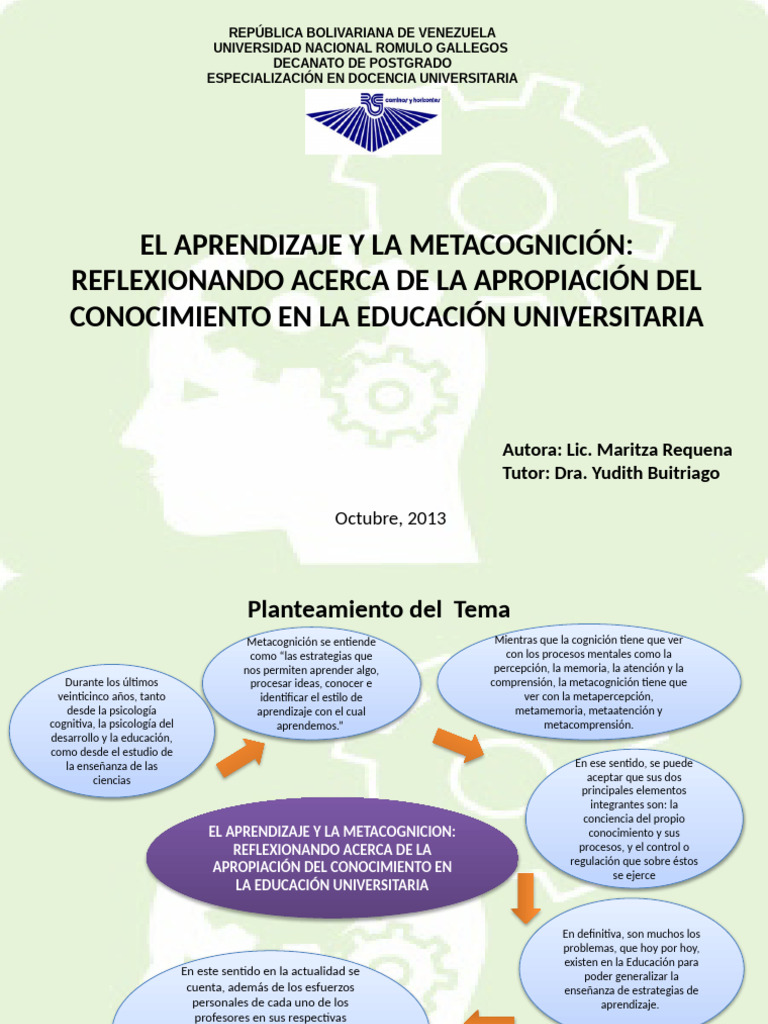 EL APRENDIZAJE Y LA METACOGNICIóN: REFlEXIONANDO Acerca DE LA ...