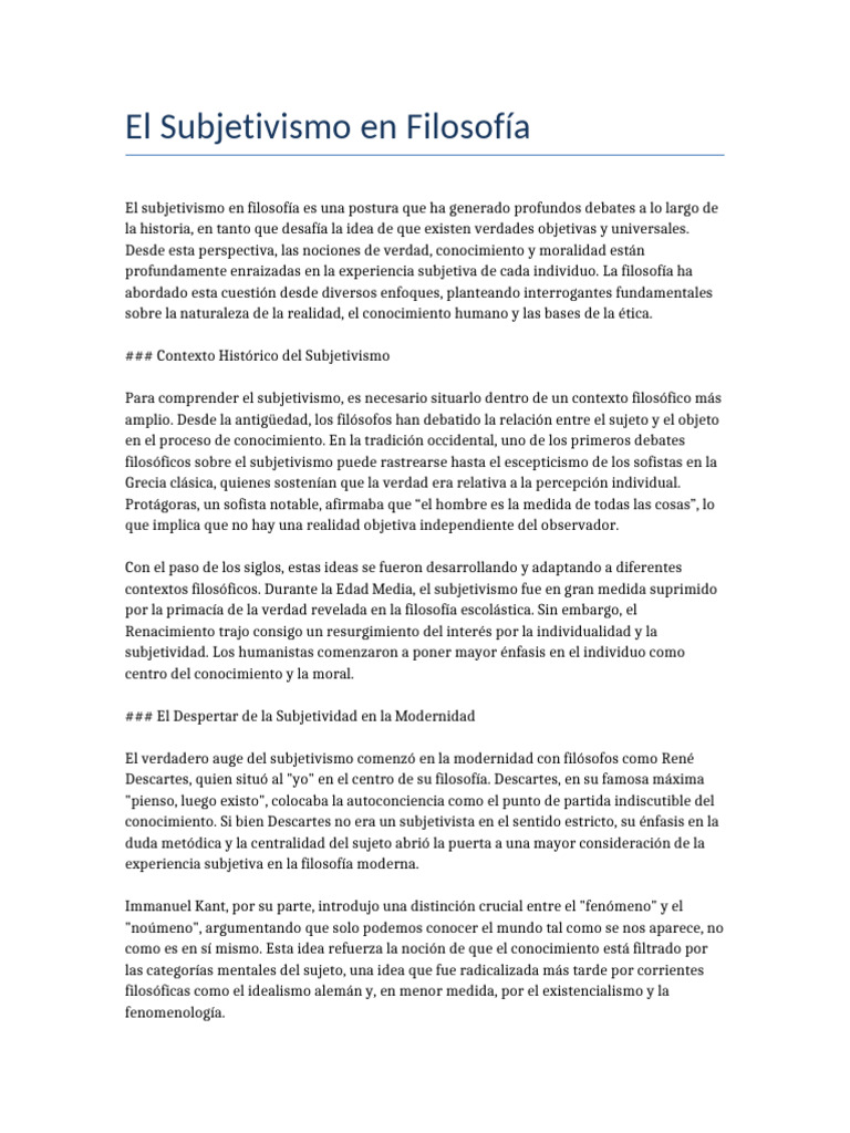 Introducción Subjetivismo Filosofía Extensa | PDF