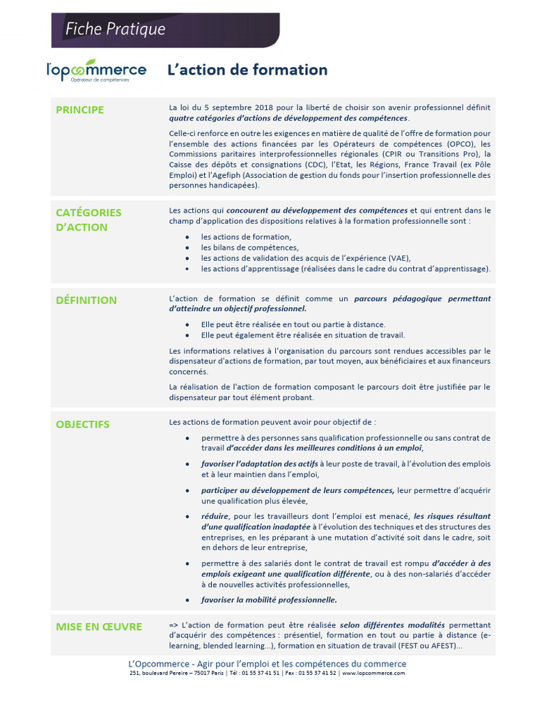 Fiche Pratique Action de Formation | PDF