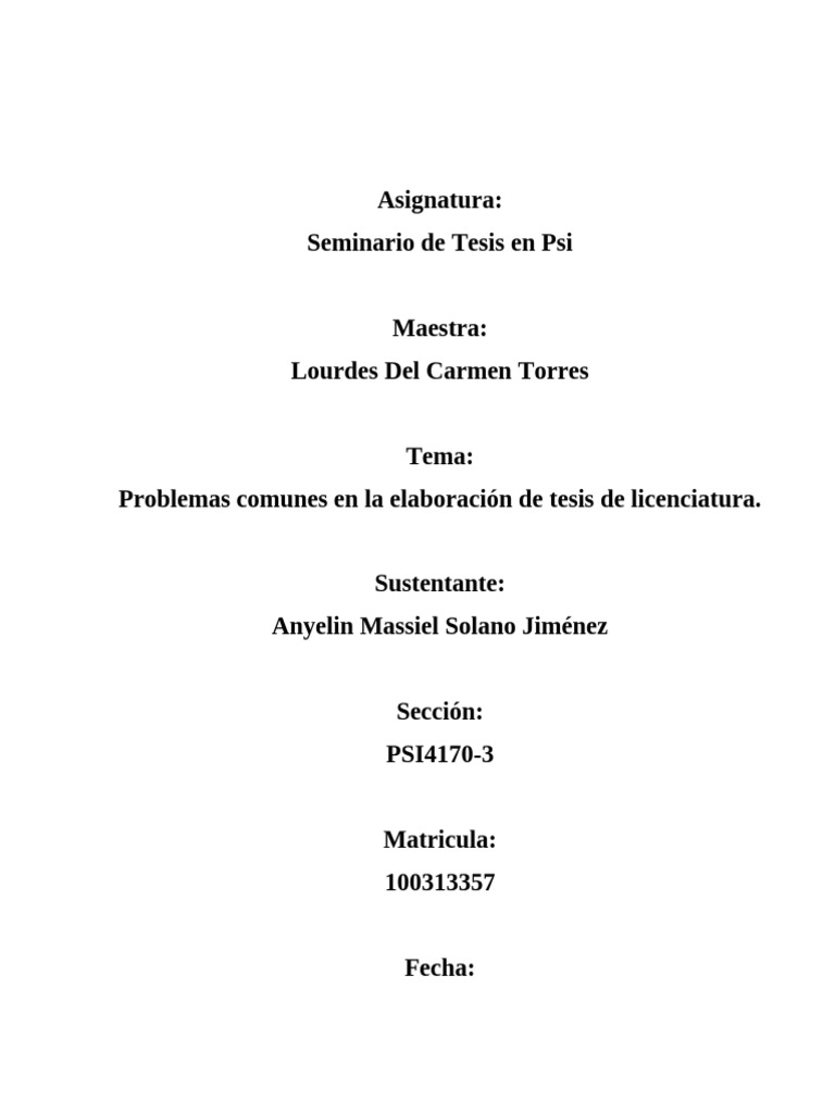 Problemas comunes en la elaboracion de tesis de licenciatura pdf