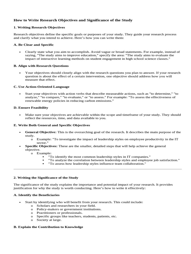 How To Write Research Objectives and Significance of The Study | PDF